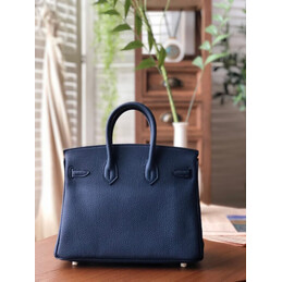 Replica Hermes Navy Blue Red Stripe Birkin 25 Palladium Hardware Bag