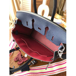 Replica Hermes Navy Blue Red Stripe Birkin 25 Palladium Hardware Bag