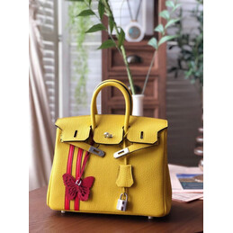 Replica Hermes Yellow Red Stripe Birkin 25 Palladium Hardware Bag