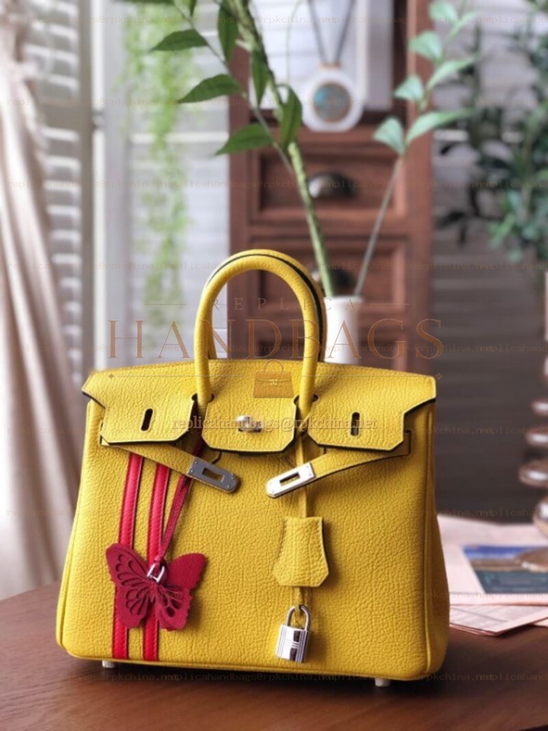 Replica Hermes Yellow Red Stripe Birkin 25 Palladium Hardware Bag