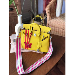 Replica Hermes Yellow Red Stripe Birkin 25 Palladium Hardware Bag