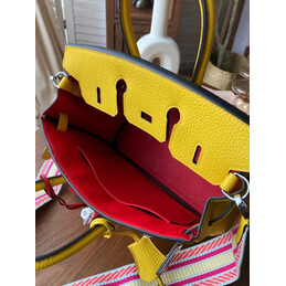 Replica Hermes Yellow Red Stripe Birkin 25 Palladium Hardware Bag