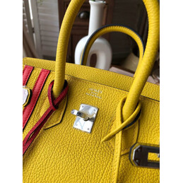Replica Hermes Yellow Red Stripe Birkin 25 Palladium Hardware Bag