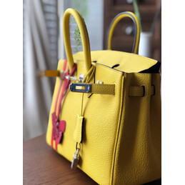 Replica Hermes Yellow Red Stripe Birkin 25 Palladium Hardware Bag