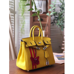 Replica Hermes Yellow Red Stripe Birkin 25 Palladium Hardware Bag