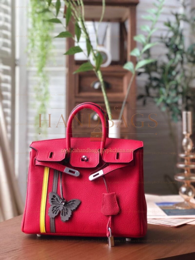 Replica Hermes Red Birkin 25 Palladium Hardware Bag
