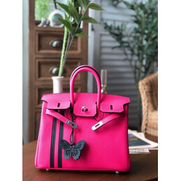 Replica Hermes Fuchsia Black Stripe Birkin 25 Palladium Hardware Bag