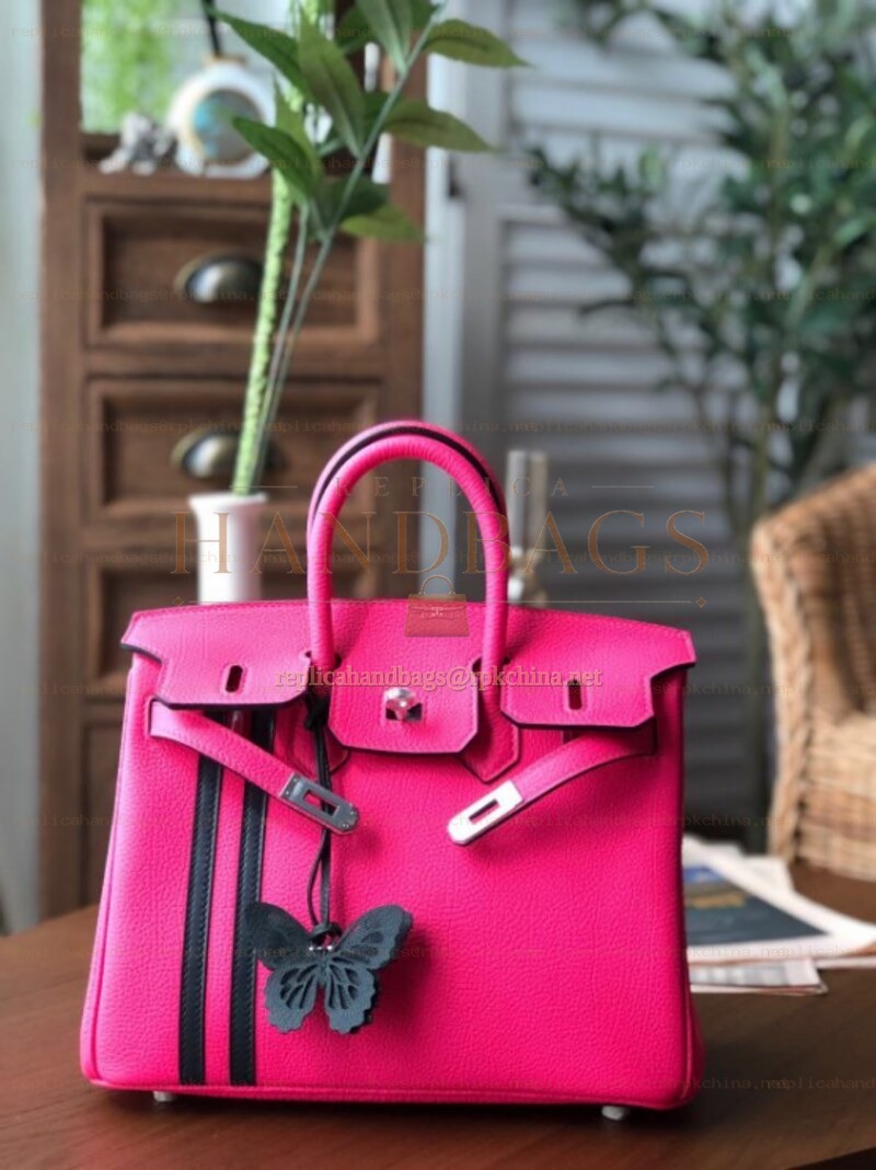 Replica Hermes Fuchsia Black Stripe Birkin 25 Palladium Hardware Bag