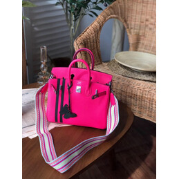 Replica Hermes Fuchsia Black Stripe Birkin 25 Palladium Hardware Bag