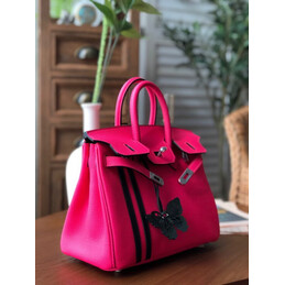 Replica Hermes Fuchsia Black Stripe Birkin 25 Palladium Hardware Bag