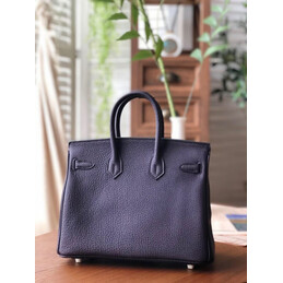 Replica Hermes Black Birkin 25 Palladium Hardware Bag with Green Stripe Detail