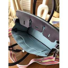 Replica Hermes Black Birkin 25 Palladium Hardware Bag with Green Stripe Detail