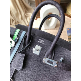 Replica Hermes Black Birkin 25 Palladium Hardware Bag with Green Stripe Detail
