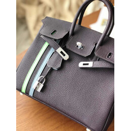Replica Hermes Black Birkin 25 Palladium Hardware Bag with Green Stripe Detail