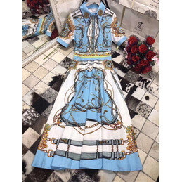 Replica Hermes Blue Scarf Print Ruffle Dress