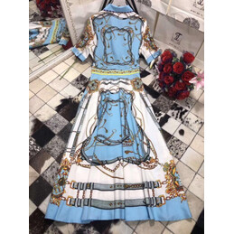 Replica Hermes Blue Scarf Print Ruffle Dress