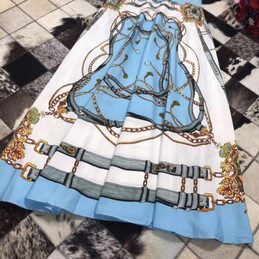Replica Hermes Blue Scarf Print Ruffle Dress