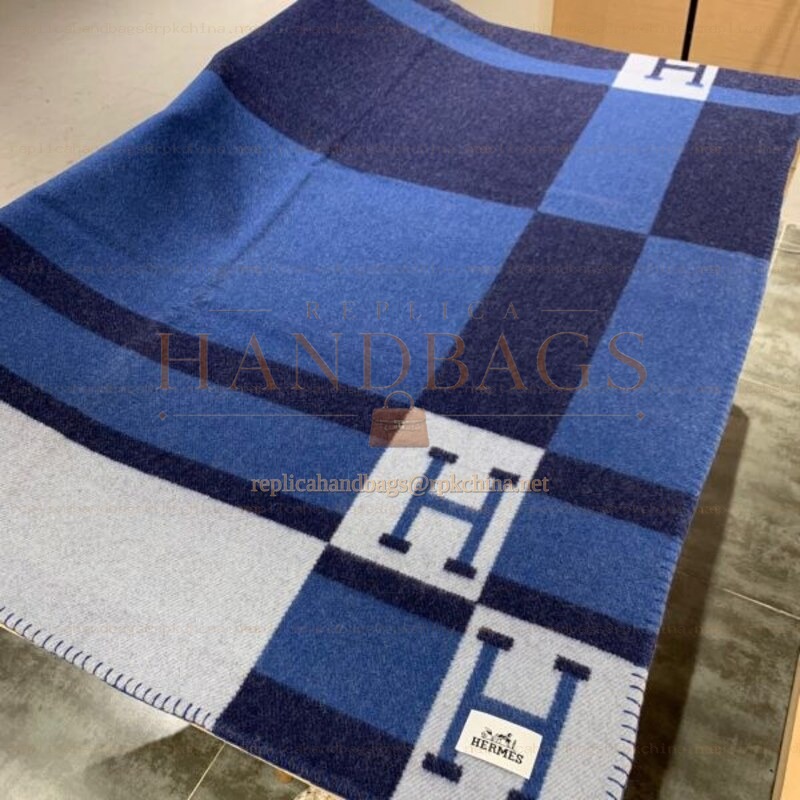 Replica Hermes blue Avalon H wool cashmere blanket