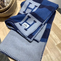 Replica Hermes blue Avalon H wool cashmere blanket