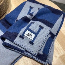 Replica Hermes blue Avalon H wool cashmere blanket