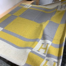 Replica Hermes yellow and gray Avalon H wool cashmere blanket