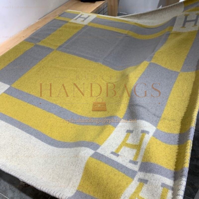 Replica Hermes yellow and gray Avalon H wool cashmere blanket
