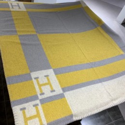 Replica Hermes yellow and gray Avalon H wool cashmere blanket