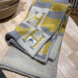 Replica Hermes yellow and gray Avalon H wool cashmere blanket