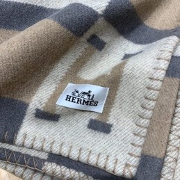 Replica Hermes beige, gray, and blue Avalon H wool cashmere blanket