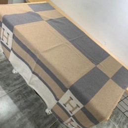 Replica Hermes beige, gray, and blue Avalon H wool cashmere blanket