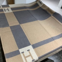 Replica Hermes beige, gray, and blue Avalon H wool cashmere blanket