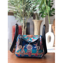 Replica Hermes Black Multicolor Print Lindy 26 Bag