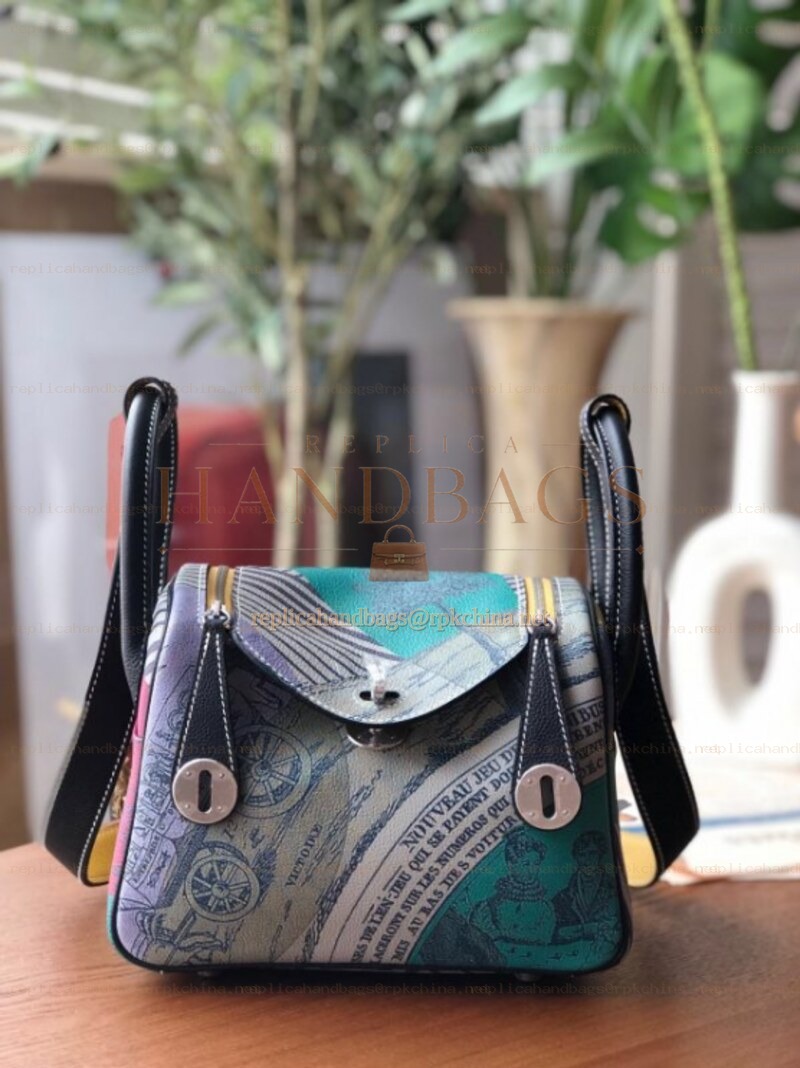Replica Hermes Gray Green Print Lindy 26 Bag