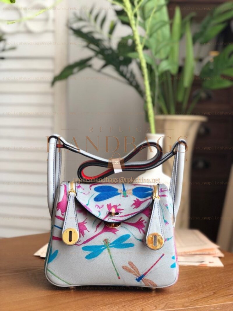 Replica Hermes White Multicolor Print Lindy 26 Bag