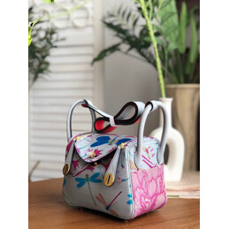 Replica Hermes White Multicolor Print Lindy 26 Bag