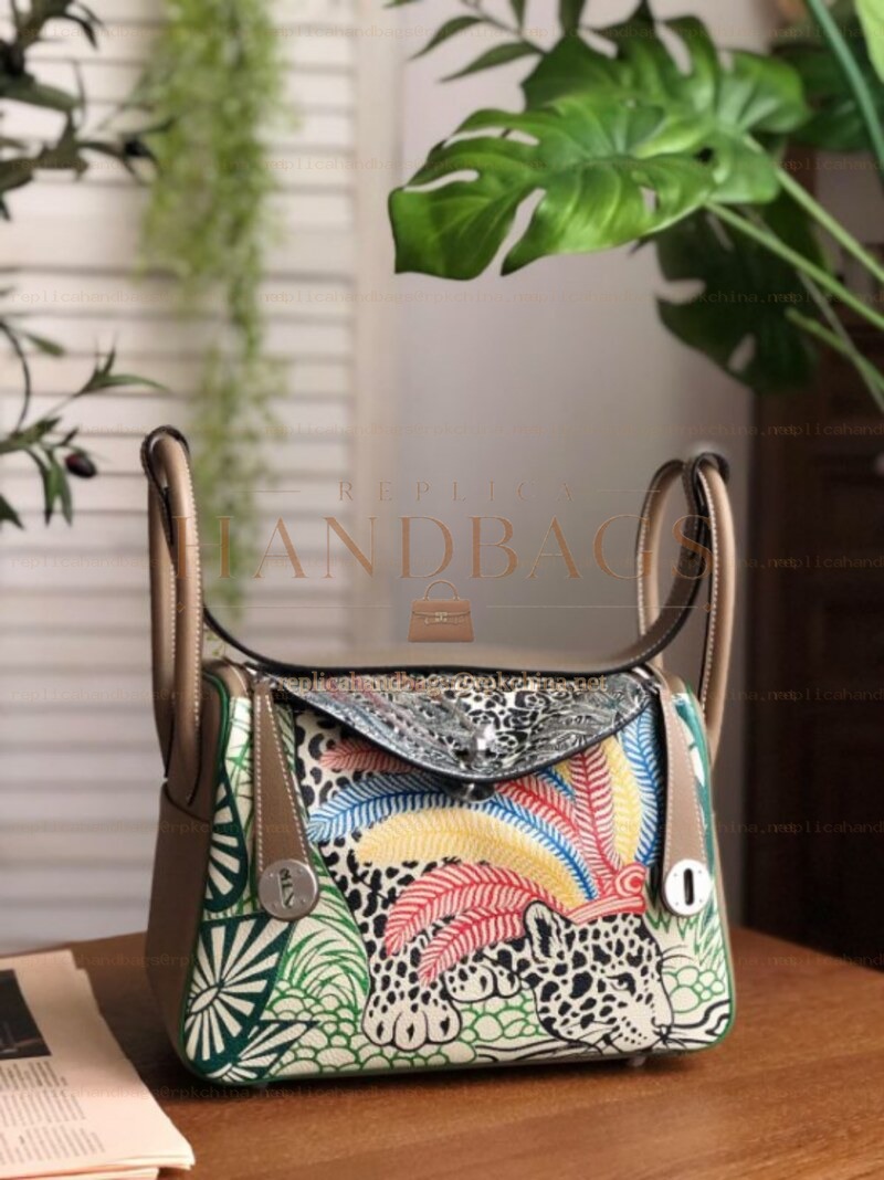 Replica Hermes Green Multicolor Print Lindy 26 Bag