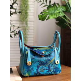 Replica Hermes Blue Multicolor Print Lindy 26 Bag