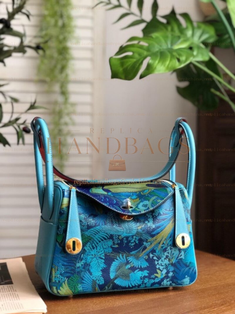 Replica Hermes Blue Multicolor Print Lindy 26 Bag