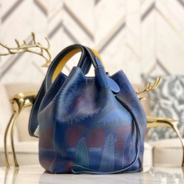 Replica Hermes Navy Blue Multicolor Print Licol 17 Bag
