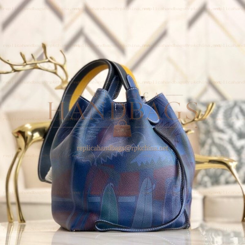 Replica Hermes Navy Blue Multicolor Print Licol 17 Bag