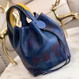 Replica Hermes Navy Blue Multicolor Print Licol 17 Bag
