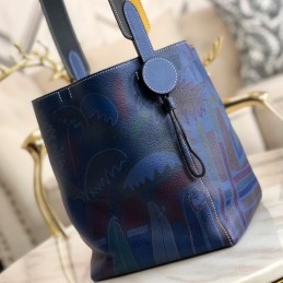 Replica Hermes Navy Blue Multicolor Print Licol 17 Bag