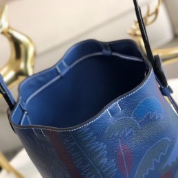 Replica Hermes Navy Blue Multicolor Print Licol 17 Bag