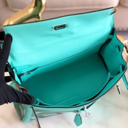 Replica Hermes Turquoise Black Print Kelly 32 Palladium Hardware Bag