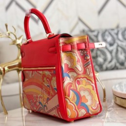 Replica Hermes Red Multicolor Print Kelly 32 Gold Hardware Bag