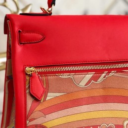 Replica Hermes Red Multicolor Print Kelly 32 Gold Hardware Bag