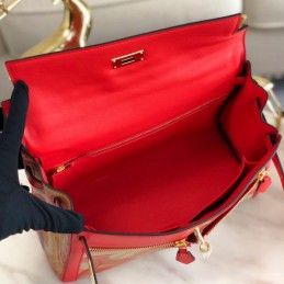 Replica Hermes Red Multicolor Print Kelly 32 Gold Hardware Bag