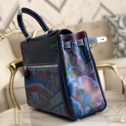 Replica Hermes Navy Blue Multicolor Print Kelly 32 Palladium Hardware Bag
