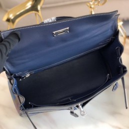 Replica Hermes Navy Blue Multicolor Print Kelly 32 Palladium Hardware Bag
