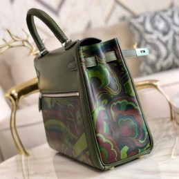 Replica Hermes Green Multicolor Print Kelly 32 Palladium Hardware Bag